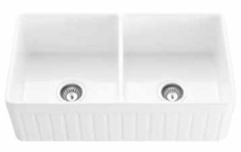 33” Fireclay Sink White Glossy-Double Bowl Reversible