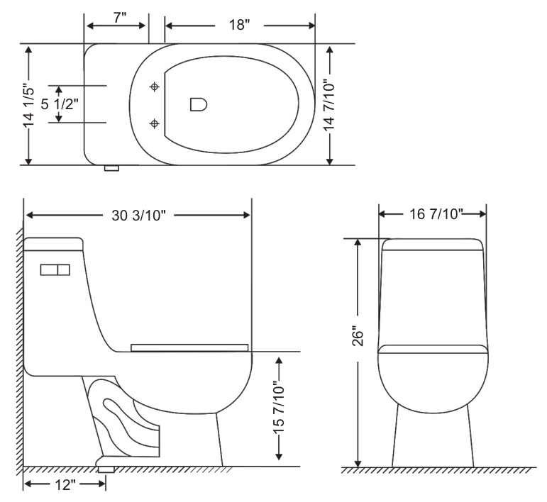 One Piece Oval Toilet with Soft Closing Seat and Dual Flush Height 26