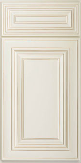 Assembled Lexington Antique White cabinets