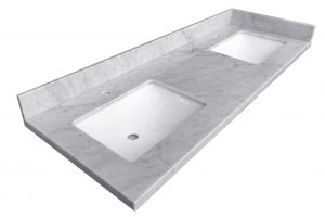 Double Sinks Carrara Marble Vanity Top 61.5